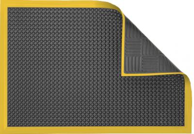 ESD Anti-Fatigue Floor Mat with 5 cm Yellow Bevel | EFB Complete Bubble ESD | Fire-Retardant | Grey | 90 x 300 cm | Grounding Cord + Snap (15')